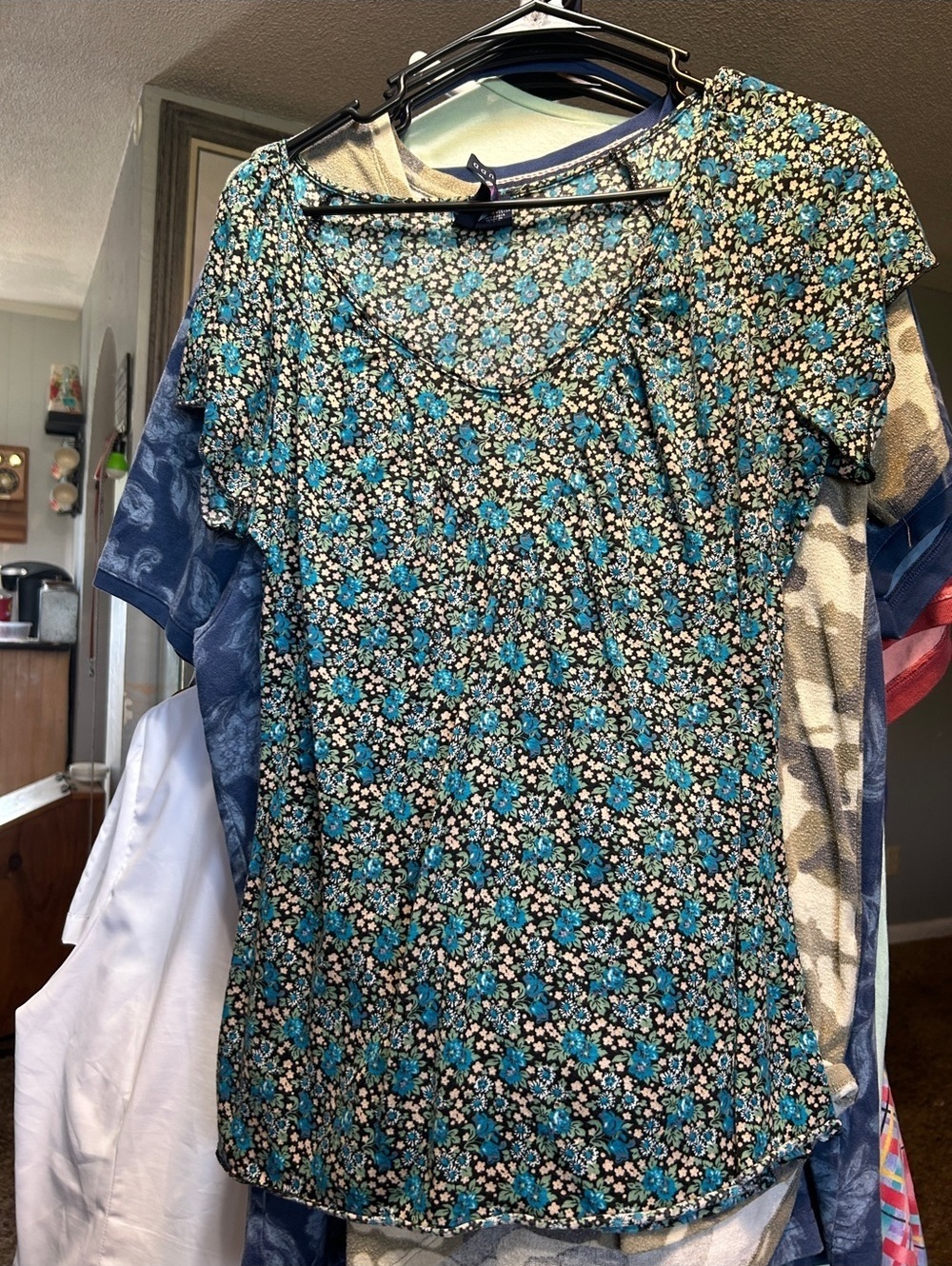 Ashley Judd Teal Floral Short Sleeve Top Size L